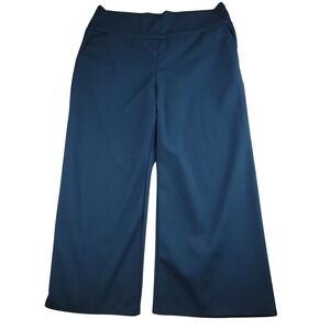 Hemish USA Womens Wide Leg Cropped Pants Teal Blue High Rise Culottes Large